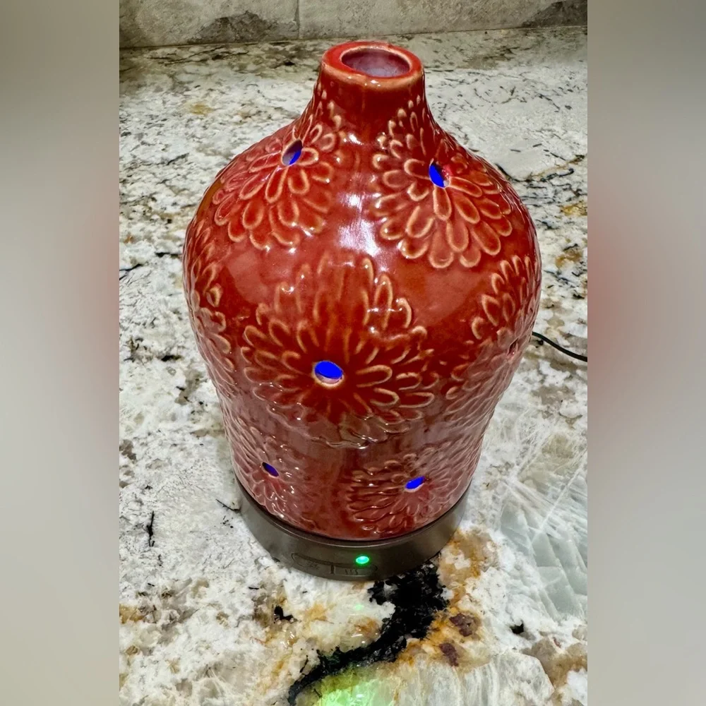 Rust Ceramic Floral Lantern Essential Oil Ultra Sonic Aromatherapy Diffuser